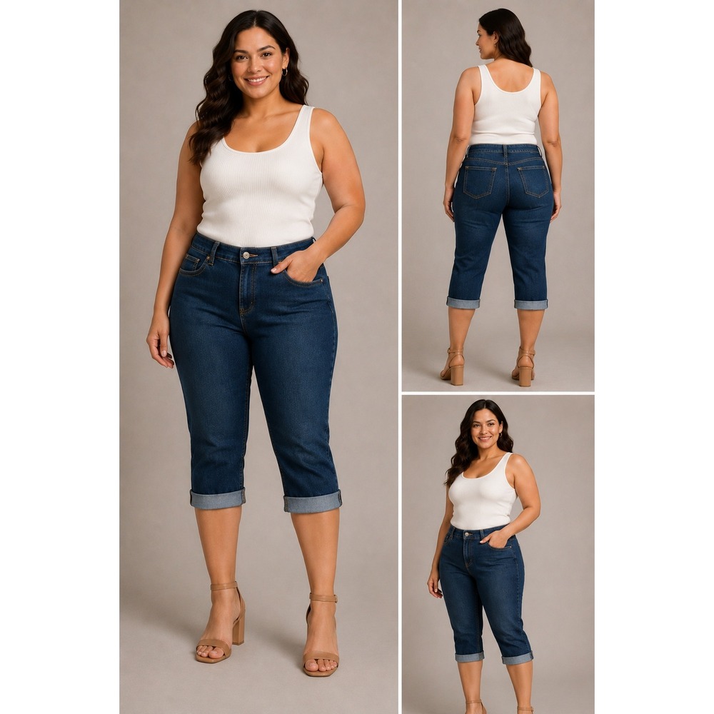 A.N.A. Size 10 Dark Wash Cropped Capri Jeans Contrast‎ Stitch Stretch Denim